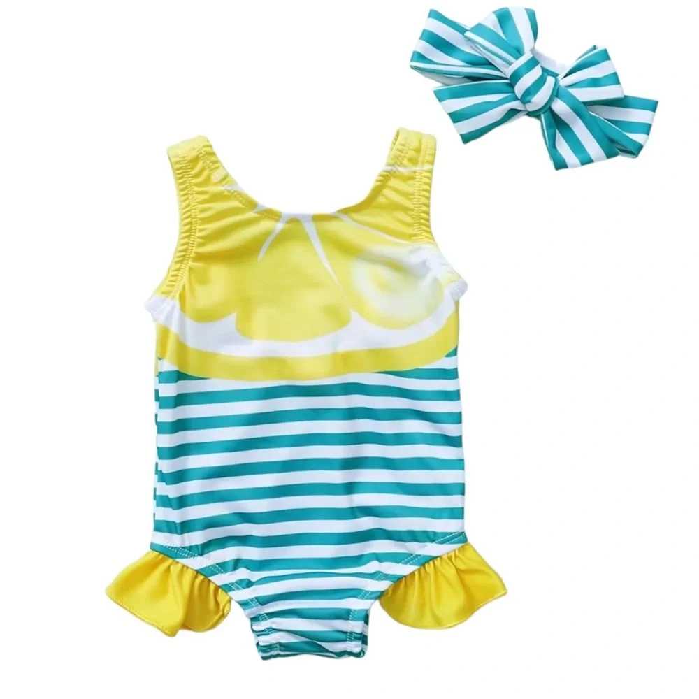 Baby Lemon Stripe Ruffled One Piece Swimsuit